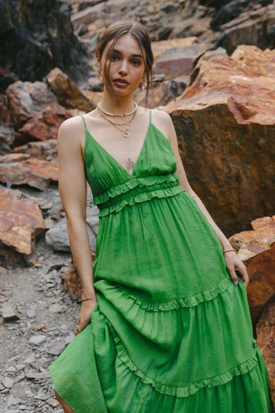 Promo Women Green Dresses Bohme Mimi Maxi Dress