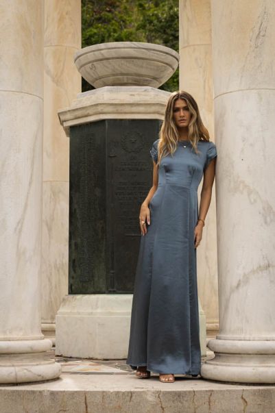 Women Dresses Premium Slate Blue Bohme Lucille Maxi Dress In Slate - Final Sale
