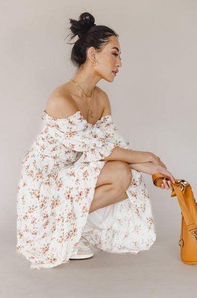 Women Bohme Rhett Floral Midi Dress Affordable Dresses Ivory