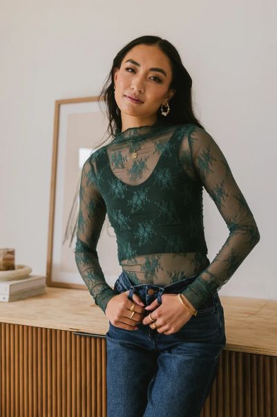 Drea Lace Layering Top In Teal Tops Relaxing Teal Women Bohme
