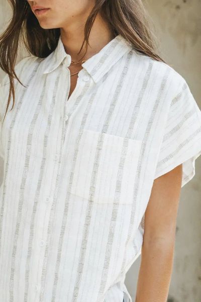 Women Exclusive Marley Printed Button Up Tops White Bohme