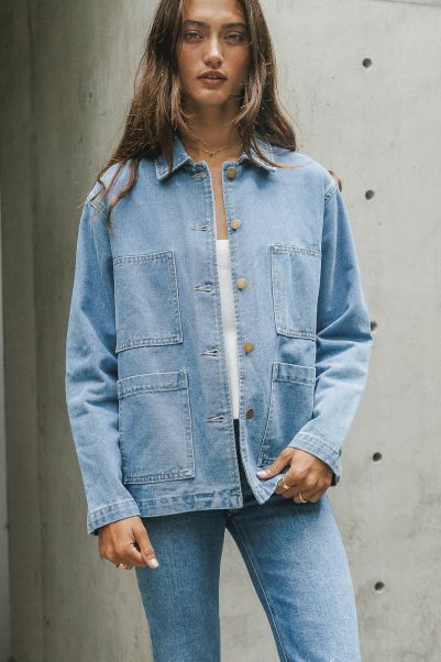 Women Preorder - Jasmine Denim Jacket Fashionable Outerwear Bohme Medium Wash
