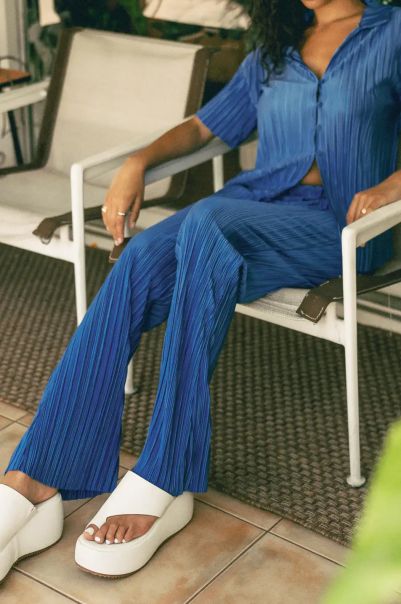 Clara Ribbed Pants In Blue Loungewear Women Blue Bohme Chic