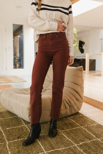 Amara Straight Leg Jeans In Burgundy Women Denim Bohme Exceptional Burgundy