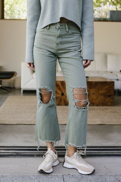 Uncompromising Charlie Distressed Jeans In Olive Olive Bohme Denim Women