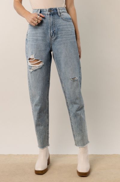 Vick Distressed Mom Jeans - Final Sale Denim Medium Wash Bohme Women Cutting-Edge