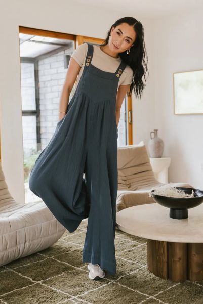 Charming Slate Blue Tristin Wide Leg Jumpsuit In Slate Blue Bohme Women Jumpsuits & Overalls