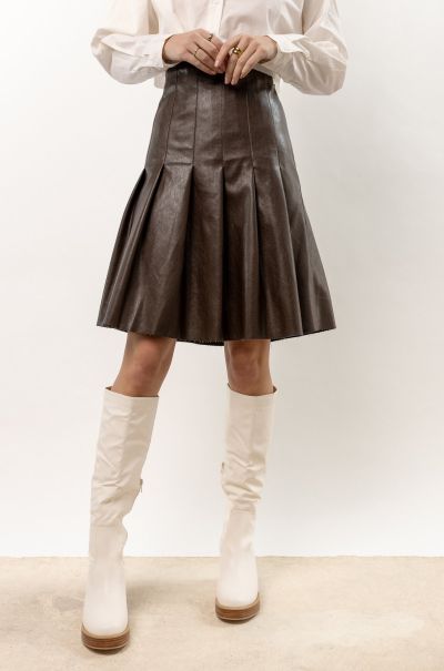 Women Brown Versatile Bohme Adrian Midi Skirt Skirts