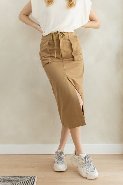 Khaki Optimize Kylie Midi Skirt In Khaki Women Bohme Skirts