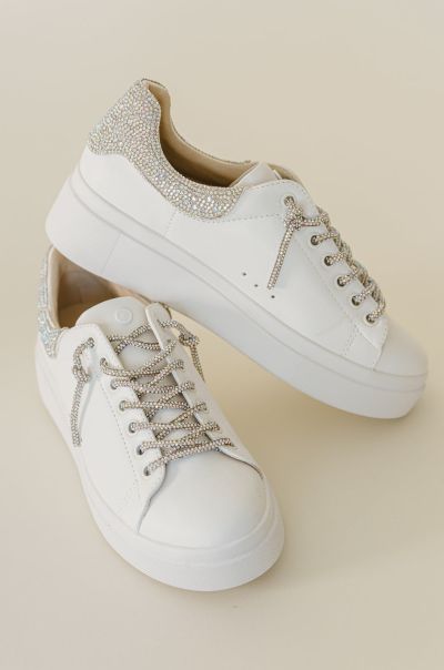 Women Style Bohme Shoes Evalia Rhinestone Sneakers In White White