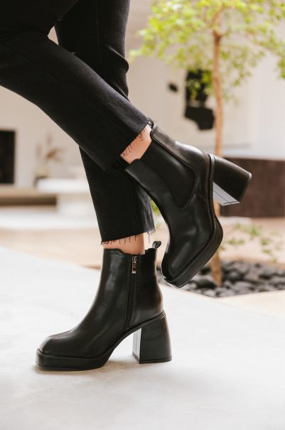 Bohme Shoes Women Timeless Black Fallon Heeled Boots In Black